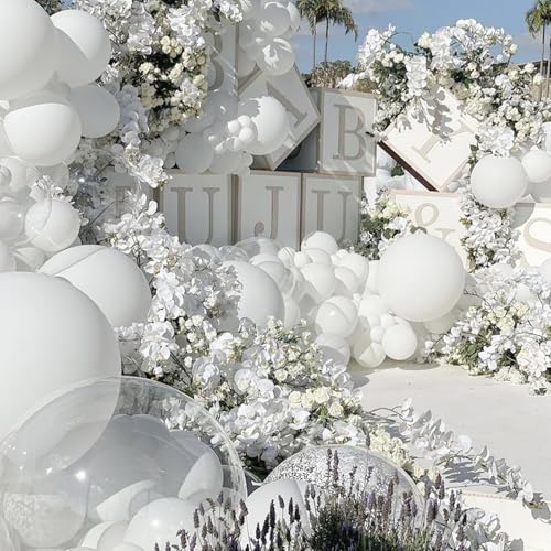 Image of PartyWoo White Foil Balloons 6pcs Large Round Giant Jumbo 4D Balloons