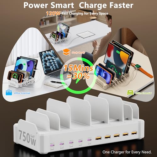 Image of 750W Charging Station for Multiple Devices, Zobirez 10-Port Fast Charger