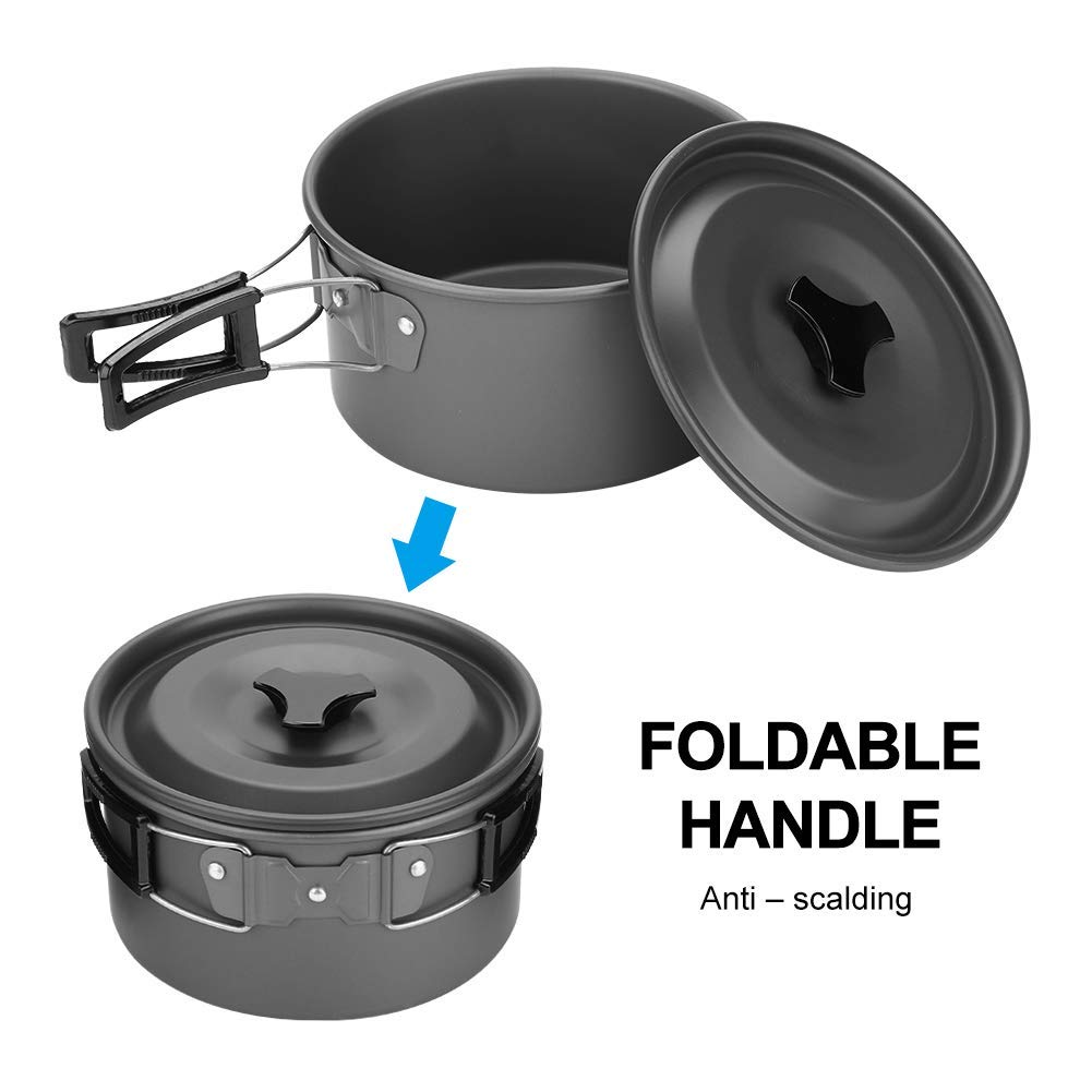 Campingkookgerei - 9-delige campingkookset afneembare pannenset, met schalen, soeplepel, rijstlepel en luffaspons voor outdoor, reizen, camping