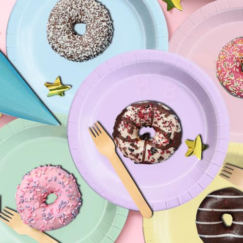 Image of CMUSKO Pastel Party Decorations-150Pcs Rainbow Plates and Napkins Pastel Colorful Tableware Serves 50,for Girl Birthday,Baby Shower,Wedding
