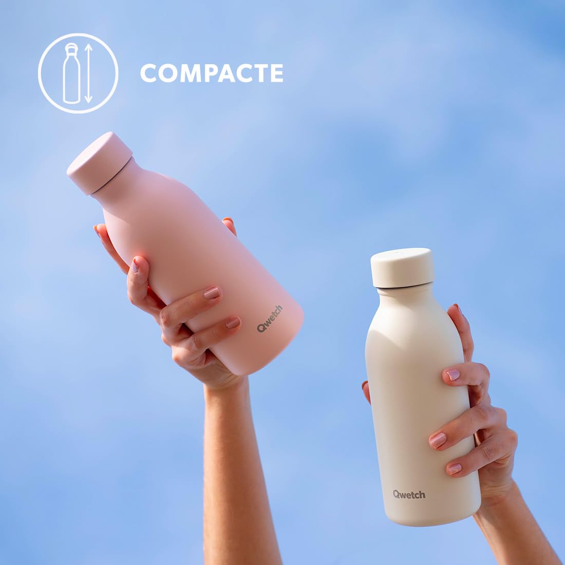 Qwetch - Bouteille Isotherme 500ml Leopard Camel - ICON - Gourde Design Compacte et Élégante Inox Recyclé - 24h Froid et 12h Chaud - Etanche