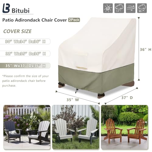 Image of Bitubi Waterproof 2 Pack Patio Adirondack Chair Cover for Outdoor Chair Size Up to 35W x 37D x 36H inch,Outdoor Lawn Patio Furniture Covers (Beige)