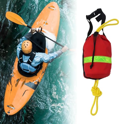 Perfeclan Wurfsack mit Seil, Seilwurfsack, 21 m tragbarer Rettungssack Rettungswurfleine mit Tasche für Wassersport, Schwimmen, Kanufahren, Bootfahren, Kajak, Segeln, Rot/Gelb mit Reflektorstreifen