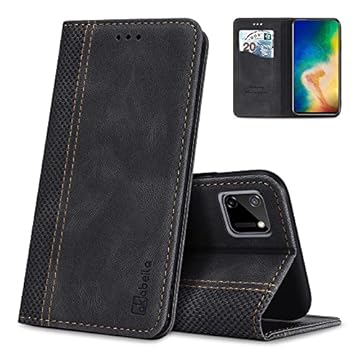 AKABEILA Capa para Oppo Realme C11 2020 Capa de couro PU luxuosa flip para Oppo Realme C11 Capa carteira flip com suporte para cartão fecho magnético suporte à prova de choque 16,5 cm preta