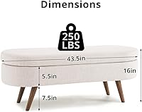 Vista 2 de TRIPLE TREE Banco otomano de almacenamiento de 43.5 pulgadas con asiento de 250 libras, patas de madera tapizadas de lino, bisagra de seguridad