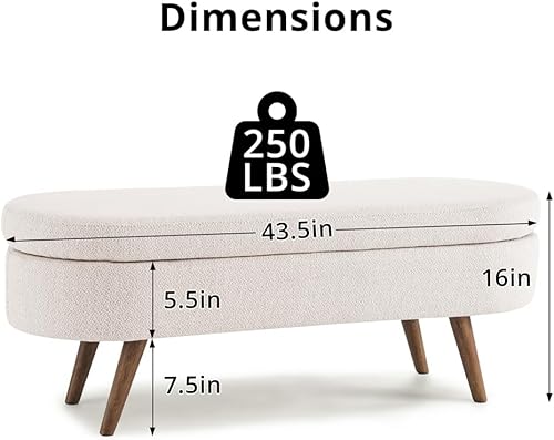 Miniatura 10 de TRIPLE TREE Banco otomano ovalado de almacenamiento, banco de entrada tapizado de tela de lino de 43.5 pulgadas con bisagra de seguridad y patas de