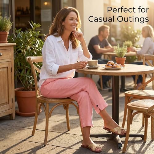 Image of Linen Pants Women 2026 Summer Beach Vacation Trousers Elastic Waist Linen Capris Pants Boho Casual Travel Pant