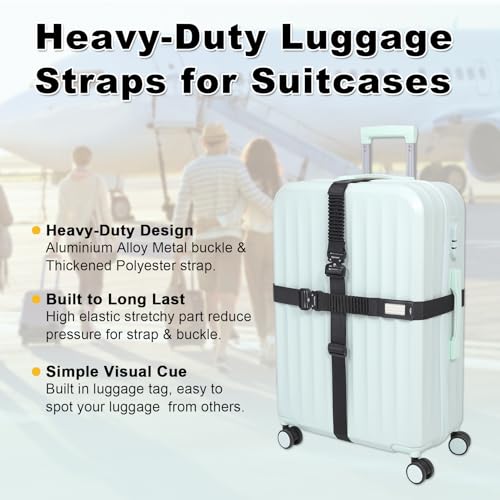 Image of Vigorport Luggage Straps for Suitcases, Heavy Duty Metal Buckle Luggage Belt Strap, TSA Approved Suitcase Belt, Stretchable Travel Strap for Luggage