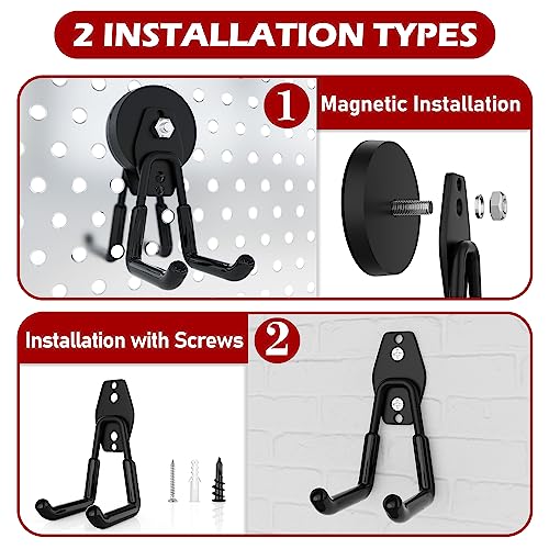 3-H Magnet Hooks Heavy Duty 4 Pack Without Drill - 2 Extension Cord Organizer,Magnetic Hooks Heavy Duty for Hanging and organizing Ladder,Chair,Large Power and Electric Tool - Image 3