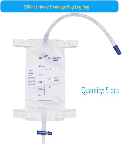 Miniatura 2 de Bolsa de drenaje urinario, bolsa de recogida de orina con tubo, válvula antirreflujo, correas de tela, 5 uds