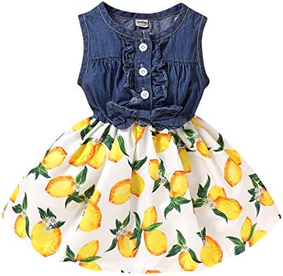 Toddler Girl Summer Clothes Short Sleeve Princess Dresses Baby Denim Flower Girl Tutu Skirt 2/3T (Yellow)