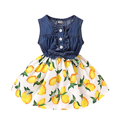 Toddler Girl Summer Clothes Short Sleeve Princess Dresses Baby Denim Flower Girl Tutu Skirt 2/3T (Yellow) #TOP27