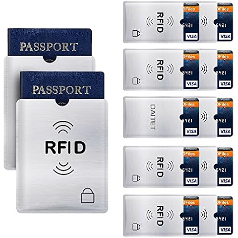 DAITET RFID Blocking Sleeves, Set of 10 Credit Card Holders & 2 Passport Protectors for Men & Women and Wallet Trifold Leather Bifold Wallet Cover