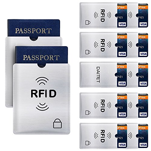 DAITET RFID Blocking Sleeves, Set of 10 Credit Card Holders & 2 Passport Protectors for Men & Women and Wallet Trifold Leather Bifold Wallet
