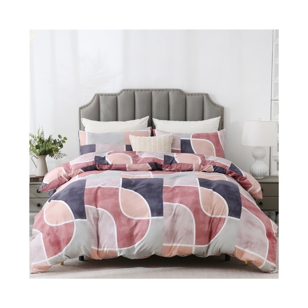 VHKJewE Pink Geometric Duvet Cover Set with Reversible Comforter 2/3pcs Modern Boho Bedding Farmhouse Decor Set(US Queen(229x229cm))