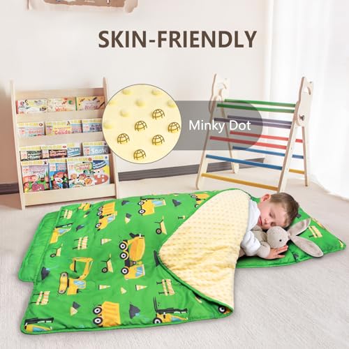 Image of Primlect Toddler Nap Mat with Removable Pillow and Fleece Blanket, Extra Large 55''x35'' Sleeping Bag, Washable, Light, Easy to Roll up, Perfect for Daycare, Preschool, Kindergarten, Travel