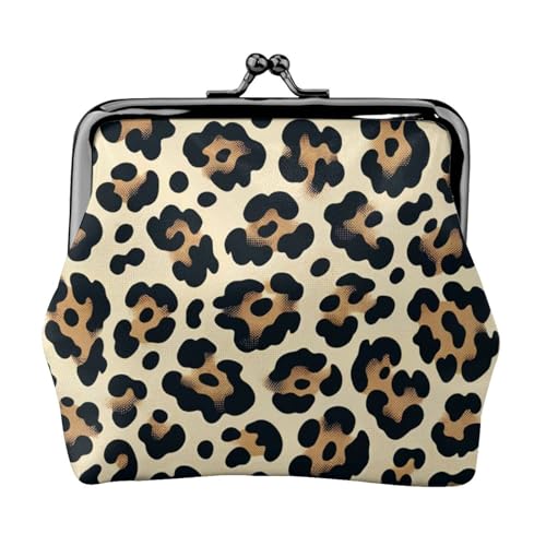 Pu Leather Buckle Coin Purse Leopard-Print-Natural Girls Kiss-Lock Change Purse Wallets
