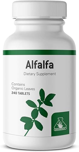 Tabletas de alfalfa - Suplemento superalimento verde sin OMG con vitaminas, minerales, aminoácidos - 240 tabletas