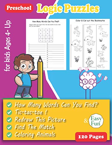 Logic Puzzles for Kids: Preschool Workbook - Ages 4 and Up, pre-handwriting practice activity book for toddler, sequencing workbook