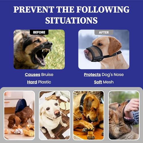 Image of Extra Large Dog Muzzle - Air Mesh Big Dog Muzzle | Suitable for Small, Medium Large and X-Large Dogs | Stop Biting, Barking and Chewing Best for Aggressive Dogs
