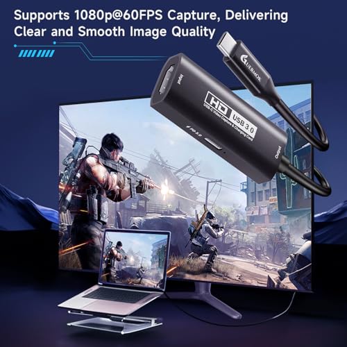 Image of Guermok 4K USB3.0 HDMI Capture Card with PD 100W, 2K@30FPS or 1080P@60FPS | HDMI to USB-A /C Video Capture Card for OBS Streaming, Works with iPad Quest 3, MacOS, Switch2 /1 PS5 /4, Xbox, Camera, Black