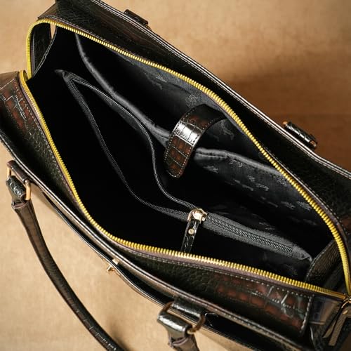 Image of Theater Dr. Grief Brown Croco Handbag for Women | Structured Top Handle Tote with Spacious Interior | Elegant Office Work & All Day Essential Laptop Bag