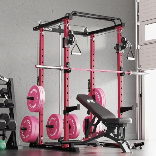 Image of RitFit Multi-Function Garage & Home Gym Package Includes 1200LBS Power Cage PPC03 /P3 with Cable Crossover System, Weight Bench, Olympic Barbell Weight Set, Full Body Workout