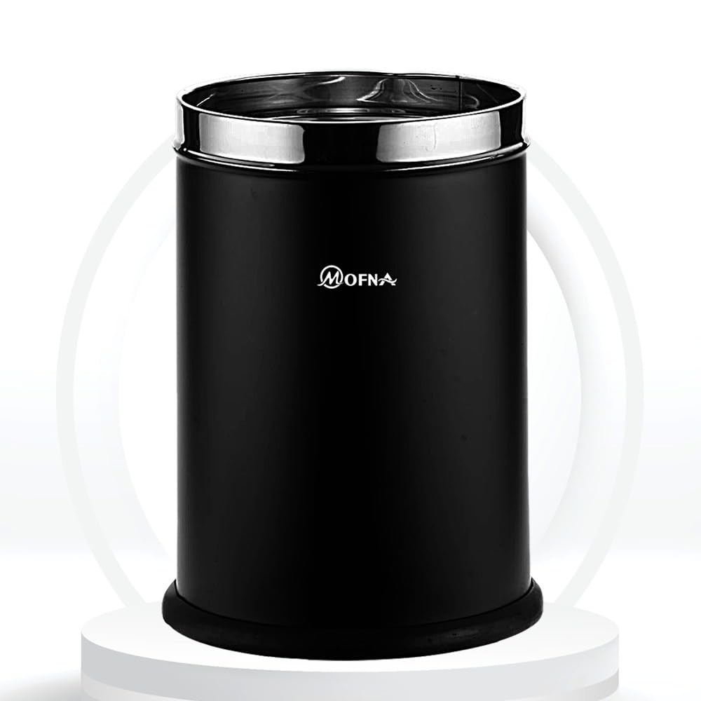 mofna Stainless Steel Open Type Solid Dustbin Without Lid - Recycle Bin, Trash Can, Paper Bin - Modern and Durable Waste Management Solution (8x12 Inch, 10 Liter, Black)