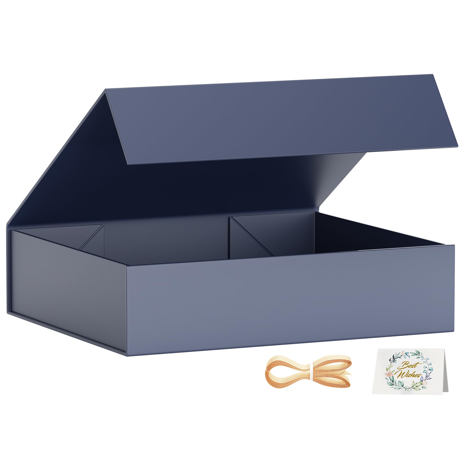Gift Boxes with Lids, 11.5x7.8x3 In Gentleman Blue Gift Box for Presents Magnetic Closure for T-Shirts, Gloves, Scarves, Books, Baby Clothes, Robes Clothing Gift Wrap, Contains Card, Ribbon