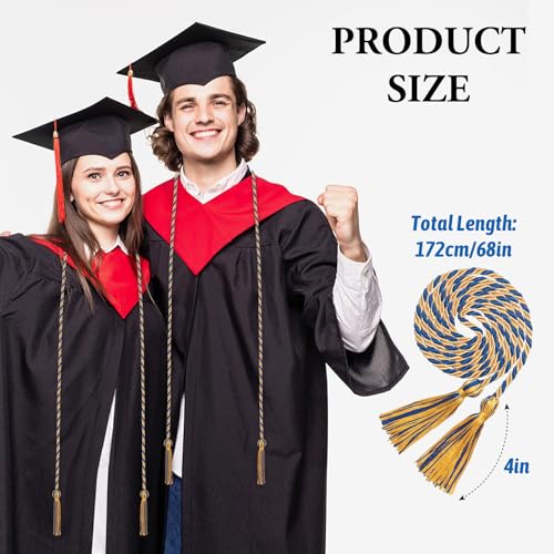 Image of ONUPGO Royal Blue Gold Graduation Cord, Graduation Honor Cords Rayon Braided Tassel Cord for 2026, 68 inch Polyester Yarn Long Robe Honor Rope for Graduation Students, Bachelor Gown