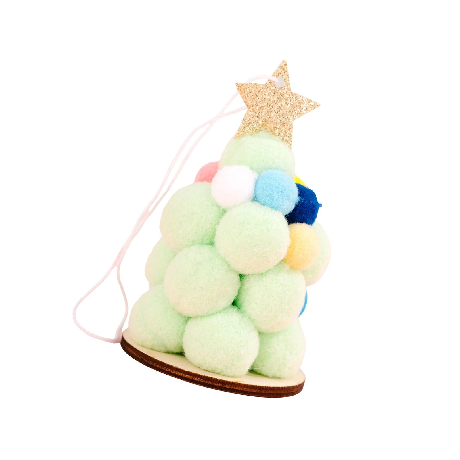Elnwnnkc C Ball Hristmas Tree Ornament With Wooden Base And Gold Star, Soft Holiday Decor For Tree And Home Display Plush Ball Ornament Holiday Ord Accent Wooden Base Star Top Festive Home Party Mantel Door
