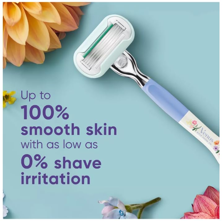 Venus + Rifle Papers Co Extra Smooth Sensitive 5-Blade Women's Razor with 2 Razor Blade Refills and Shower Holder