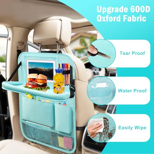 Image of 2Pack Car Backseat Organizer with Foldable Table Tray,6 Storage Pockets Car Storage Organizer with Tablet Holder,Car Seat Back Protectors Kick Mats Travel Accessories Blue