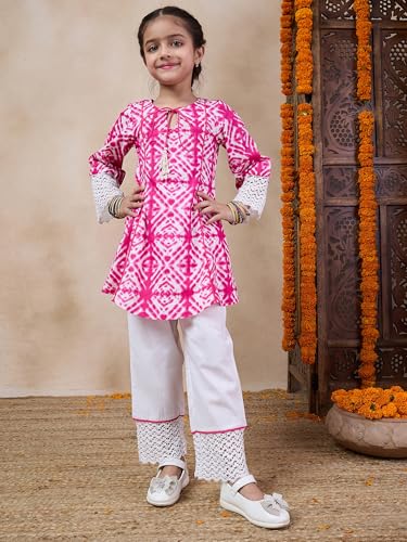 Pspeaches Girl's Cotton 1 Kurti, 1 Pajama (Ks-Magentashibori-12-14Y_Magenta