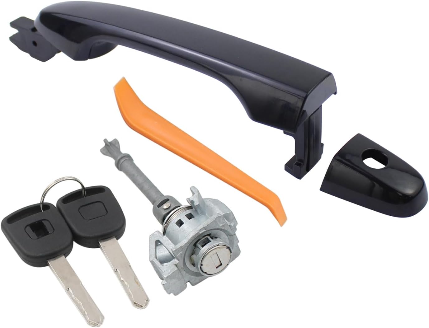 MOTOKU Front Left Exterior Door Handle Black and Door Lock Cylinder Kit w/Keys for Honda CR-V 2012-2016 Civic 2012-2015