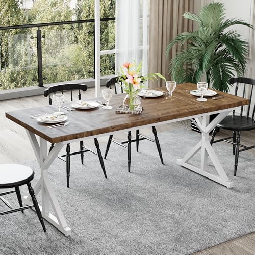 AMICLIBER Farmhouse Dining Table for 6-8 People, 70.8 Inch Rectangular Wood Dining Table, Rustic Kitchen Table with Extra Heavy Duty Metal Legs for Dining Room - Rustic Oak/White