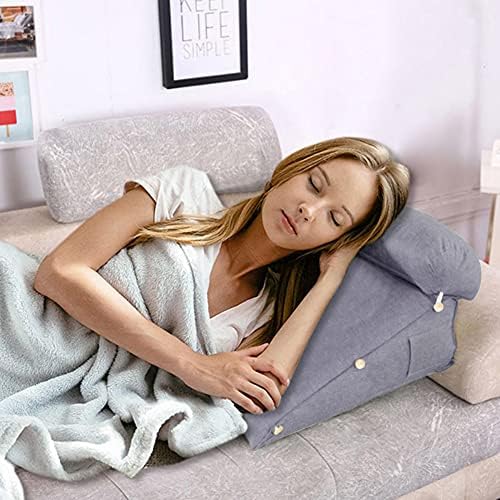 URMAGIC Reading and TV Pillow, Back Wedge Cushion Pillow with Adjustable Neck Pillow and Pockets,Home Bedrest Reading Pillow,Back Support Pillow,Bed Rest Cushion,Bed Wedge Pillow