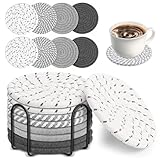 SYNMORE 8PCS Portavasos de Bebida de Cuerda de Algodón Trenzada de Antideslizantes con Soporte,Posavasos Resistente al...