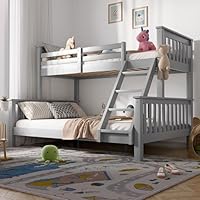 Blisswood Triple Bunk Bed – 4ft6 Double & 3ft Single Pine Wooden Bed Frame with Ladder, Triple Sleeper for Kids, Teens & Adults, Space-Saving Bunk for Bedroom or Guest Room (Grey_L198 x W143 x H146cm)