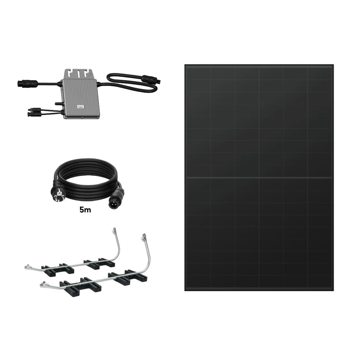TORNASOL® Kit solar autoinstalable 400W, x1 panel solar rígido, bifacial, full black de 420W-DC1500V, inclinación 20º, protección IP68, conexión schuko|cable MC4, recomendado para suelo plano