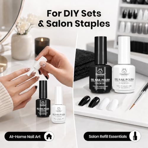 Image of Beetles Black White Gel Polish Set, 2 Pcs 15ml Full Size, Black White Color