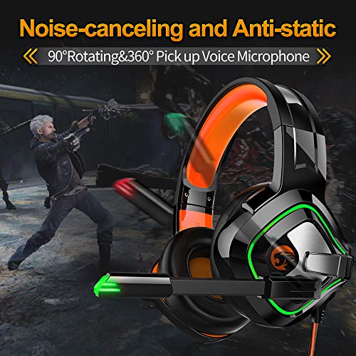 Gaming Headset,Proslife Game Headphones with LED Lighting 3.5mm Surround Sound Noise Cancelling Microphone for Laptop, Desktop, MAC, Xbox, PS4, Phone Tablet - Thumbnail 5