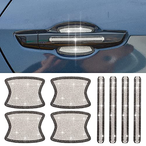 JSCARLIFE Car Door Handle Stickers 8pcs Bling Car Door Handle Cup Paint Scratch Protector Covers with Bling Car Door Handle Scratch Protector Auto Sticker for Woman & Man (Black)