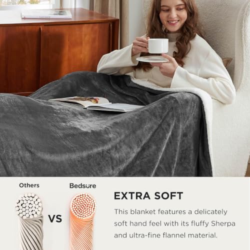 Image of Bedsure GentleSoft Sherpa Fleece Cal King Blankets for Bed, Non-Heated, Thick and Warm Oversized Throw for Women and Men, Soft Fuzzy Plush Large Blanket for Winter, Charcoal, 112x98 Inches