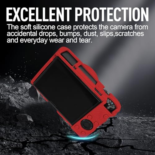 Image of Easy Hood Case for Sony DSC-RX100 IV V VI VII DSLR Camera, Silicone Camera Case Lightweight Soft Carrying Cover with Removable Lens Cover (Red)