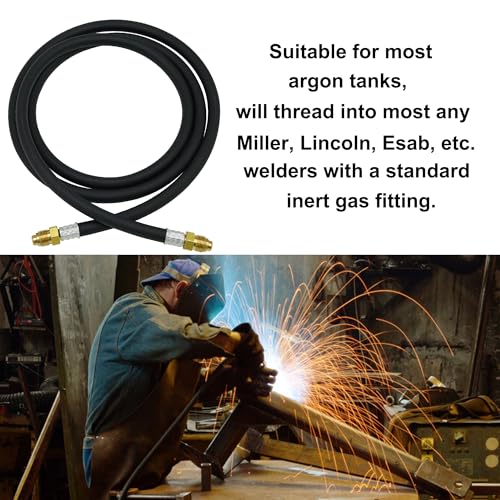 Image of Inert Gas Welding Hose - Argon CO2 Flow Meter Gas Regulator Adapter Hose, 5 /8 inch UNF-18RH Fittings for Mig Tig (Black, 20FT)