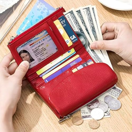 Joyfullygo Wallet, Unisex Pebble Leather Wallet, Genuine Leather Relevantk Wallets, Coin Holder & Cash Slots, Genuine Leather Wallets for Men & Women (Linen Blue) (Gold)3