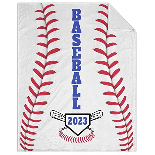 Baseball Throw Blanket for Men Women - 60x80 Inches Twin Size - Soft Fluffy Cozy Blankets Gift - White Sports Blanket Throws for Bed, Sofa, Winter