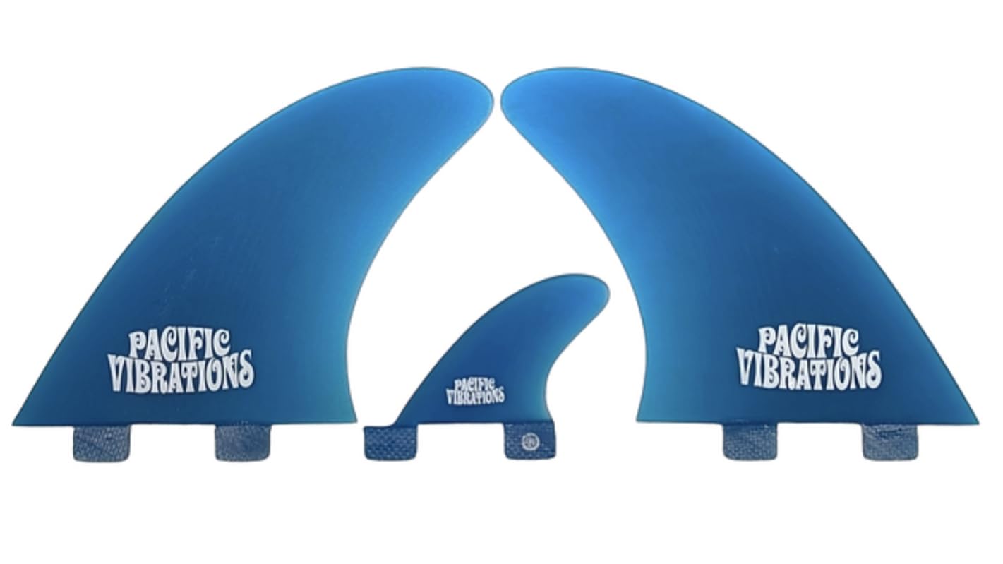 PACIFIC VIBRATIONS AMT Twin fits FCS Twin 2 + 1 Fins Surfboard 3 fin Set Fiberglass Resin Color Blue AMT Twin Template