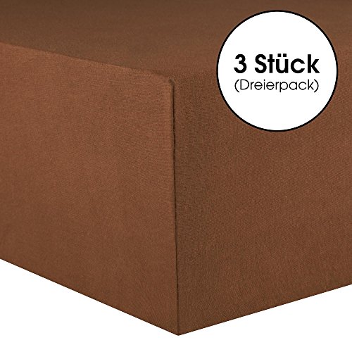 CelinaTex Jersey hoeslaken voor kinderen, verpakking van 3 stuks, 60 x 120-70 x 140 cm, chocoladebruin, 100% katoen… - Afbeelding 3